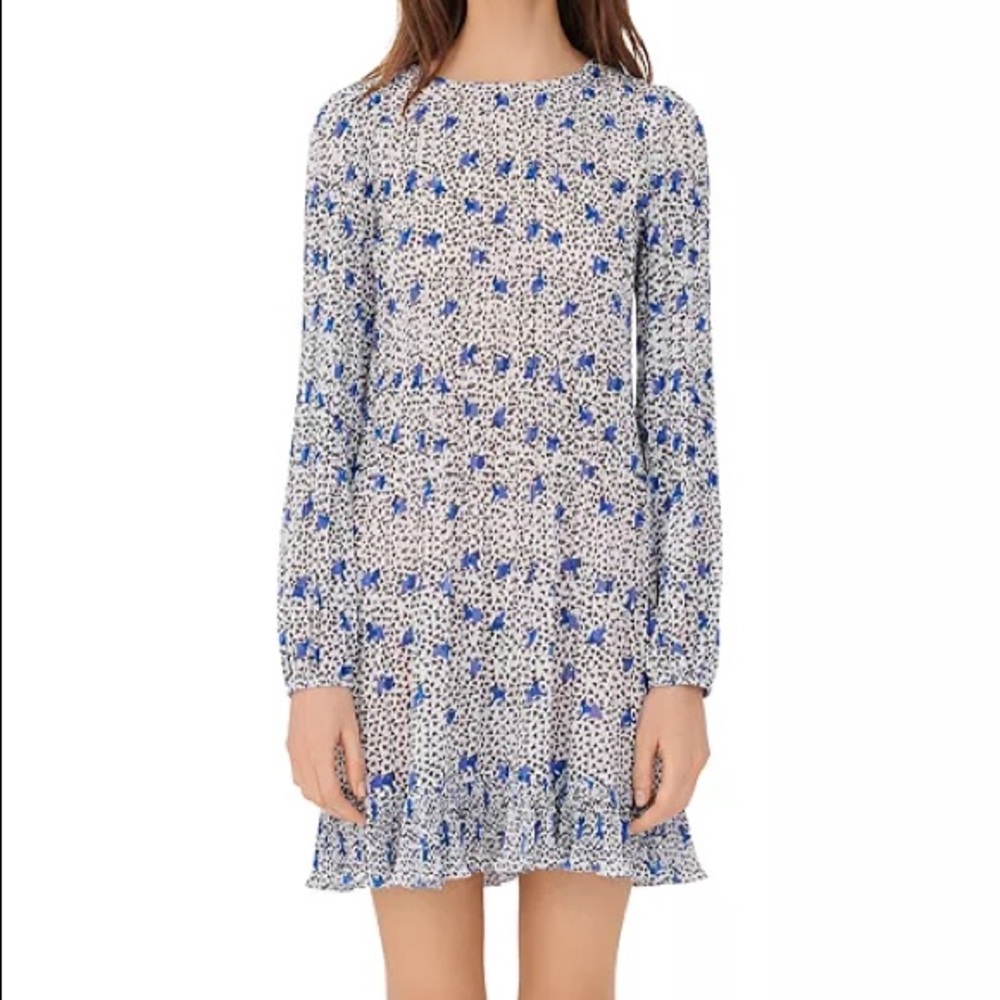 Maje Pleated Long-Sleeve Dress